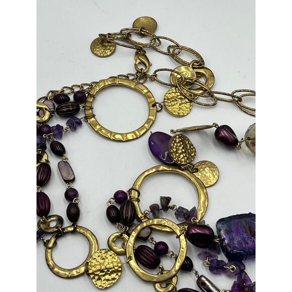 Chico's Purple Glass Beads and Square Amethyst Gold Tone Long Necklace - Picture 11 of 12